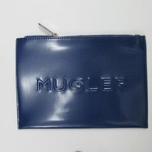 MUGLER Navy Blue Vinyl Zippered make up bag SLEEK